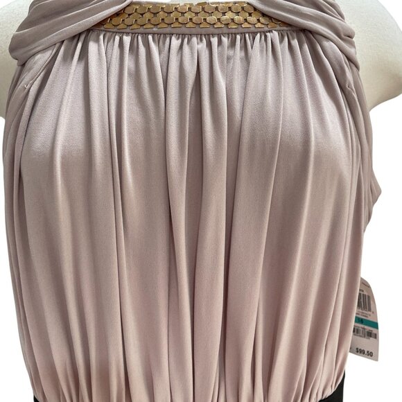 Thalia Sodi Bogota Dress Size 16 Taupe Combo Beaded Halter Colorblock Midi NWT - Picture 7 of 14